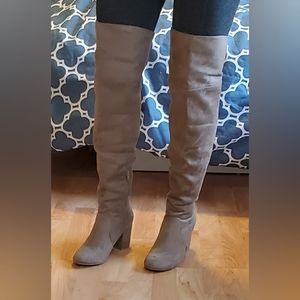 Knee high beige suede boots